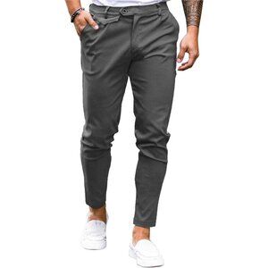 🆕Men Grey Slim Fit Front Stretch Skinny Tapered Dress Pant Comfort Casual Pant